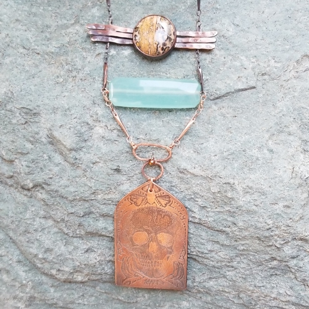 Etched Copper Skull Necklace